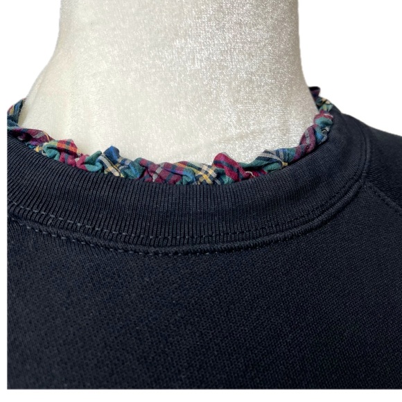 J. Crew Mercantile Plaid Trim, Black Sweater w/ Zipper, 100% Cotton; Women Sm - Picture 1 of 9